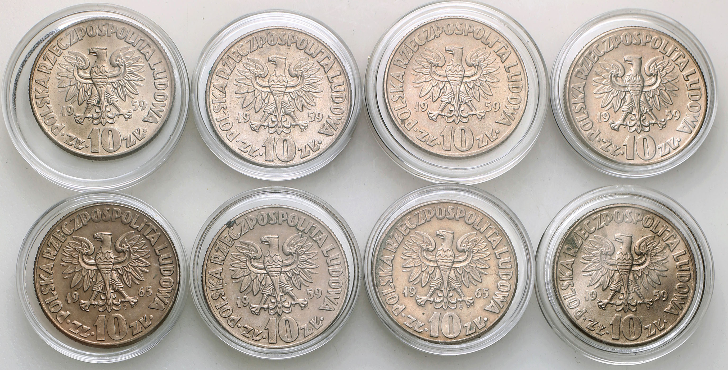 PRL. 10 złotych 1959-1965 Kopernik, zestaw 8 monet